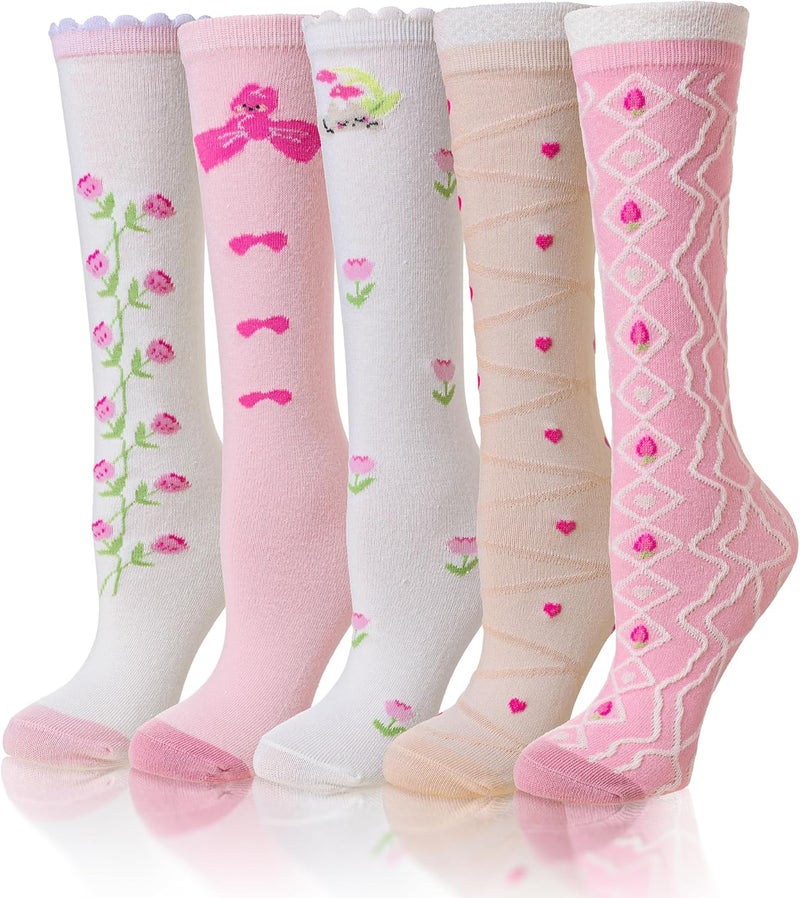 Eocom Girls Knee High Socks Kids Crazy Fun Gift Silly Tall Boot Cute Animal Cotton Long Socks 6 Pairs - Image 1